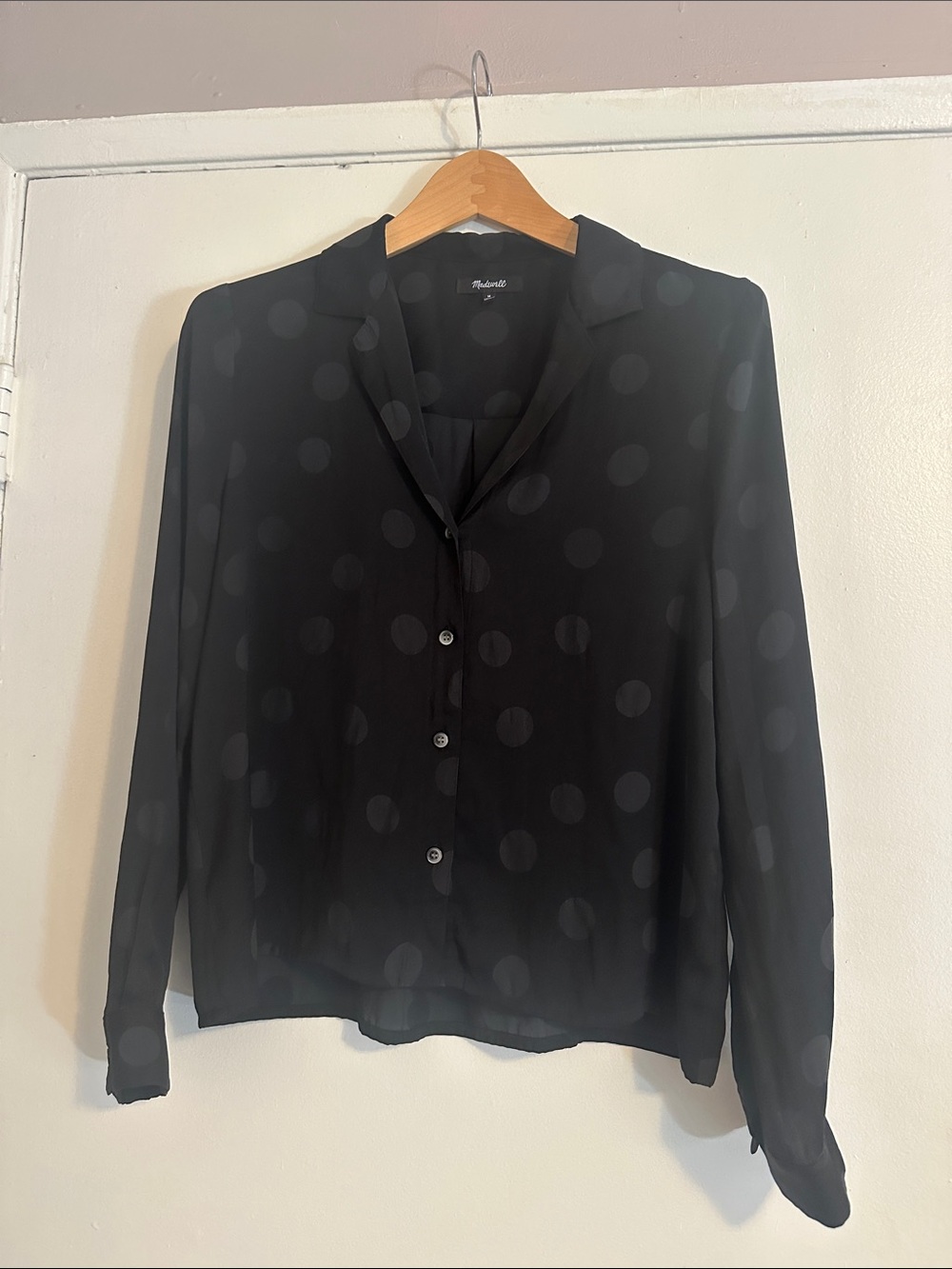 Madewell Black Sheer Polka Dot Button-Down Blouse